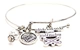 ChubbyChicoCharms Chicks with Sticks Love Field Hockey Adjustable Wire Bangle Charm Bracelet Single Stacker