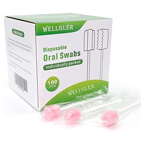 Wellgler's Disposable Oral Care Swabs, Sterile Sponge Mouth Swabs (100pcs, Pink) Cover