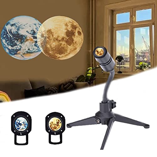 Mond Erd Projektions LED Lampen,3D Mond Erdeprojektorlampe, Erde,Mond,Projektion,USB,wiederaufladbar,um 360 °drehbar,mit Halterung,Sonnenuntergangslampe für Schlafzimmer,Zuhause Cover