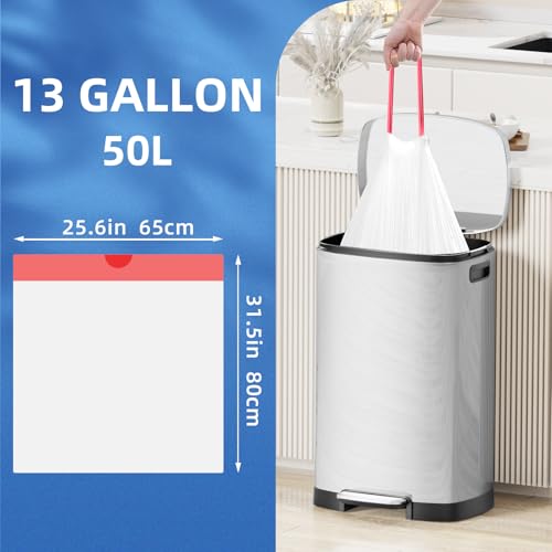 Image of KdbK 13.2 Gallon Tall Kitchen Drawstring Trash Bags, 200 Count Pre-separated Garbage Bags, Unscented, Leak Proof, Waste Bag for Kitchen, Office, Home