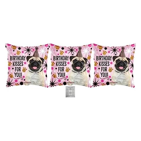 Pug Dog Puppy Set Of 3 Happy Birthday 18'' Balloons Birthday Party Decorations Includes FREE Helium Chart Valueballoon Party & Gifts Paw Print Cover