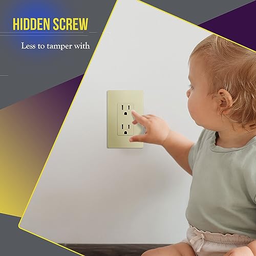Image of ENERLITES Screwless Decorator Wall Plate Child Safe Outlet Cover, Size 1-Gang 4.68 inch H x 2.93 inch L, Unbreakable Polycarbonate Thermoplastic, SI8831-I, Glossy, Ivory (Pack of 2)
