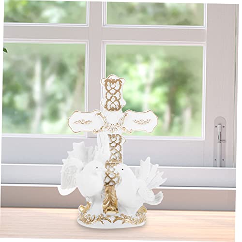 DOITOOL Taubenverzierung Hochzeitsdekorationen Tischdekorationen Outdoor-Statue Herzstück Hochzeitstafel religiöses Vogeldekor Kruzifix Wandkreuz Kreuz Wanddekoration Kreuz aus Harz Jesus – Bild 4