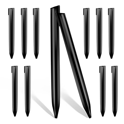 12Inch Metal Landscape Edging Stakes, 13Pcs Galvanized Steel Garden Stakes Top Curved Corrugated Landscaping Anchoring Spikes for Yard, Black