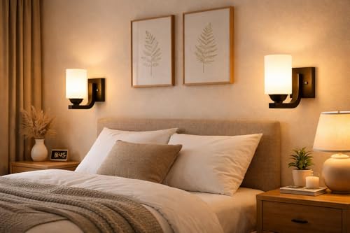 Image of Modern Glass Wall Light | Vintage Brass Finish Wall Sconce | Warm Decorative Wall Lamp for Bedroom, Living Room, Hallway & Bedside