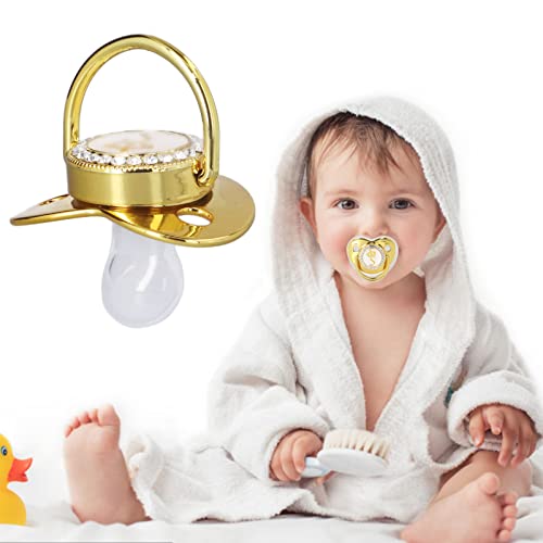 Image of Baby Pacifier,Rhinestone Night Pacifier with Chain Clip,Portable Exquisite Golden Crown Letter Cute Pacifier for Infant (S)