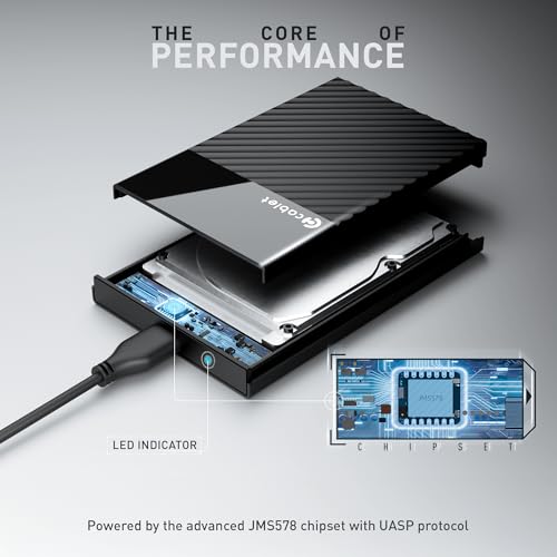 Image of Cablet 2.5 Inch SATA USB 3.0 HDD /SSD 5Gbps Speed Portable External Enclosure for 7mm and 9.5mm, Tool-Free Design, Supports UASP Max 6TB