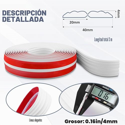 Miniatura 4 de Molduras De Pared Autoadhesivas Molduras Decorativas Protector Esquinas Pared Rodapie Pvc Protección De Esquinas Y Bordes 40mm 3m, Blanco