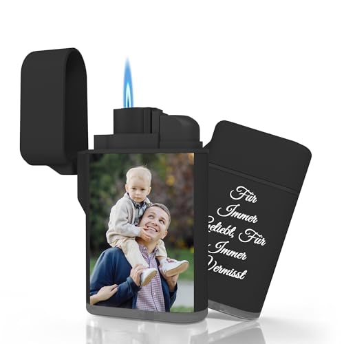 Meinearmbänder Feuerzeug mit Foto & Gravur personalisiert Geschenk für Mama & Papa | Vorder- & Rückseite mit Text Muttertag & Vatertag Geschenkidee (Papa)