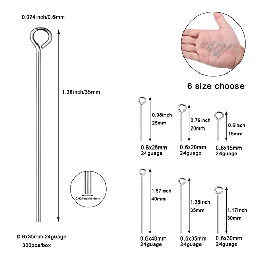 Dadifen 304 Stainless-Steel Eye Pins For Jewelry Making 24 Gauge Silver Head Pins 0.6X35Mm 300Pcs/Box Open Eye Pins For Diy Making Earring Necklace Bracelets Dangle Charm Jewelry Findings Eyepins #TOP1