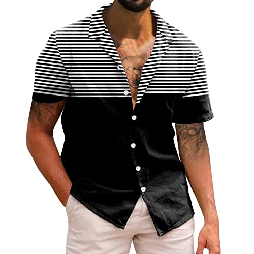 Chemise à manches courtes pour hommes avec col mao imprimé chic