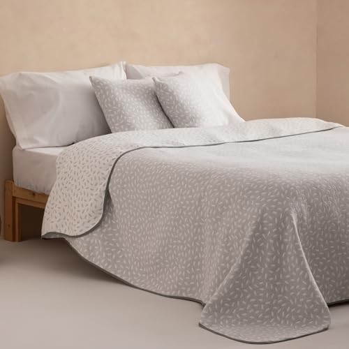 Colcha Moderna Cama 105 cm Ligera Entretiempo Primavera Verano puntitos Jacquard algodón Transpirable, 200x270 cm, Color Gris