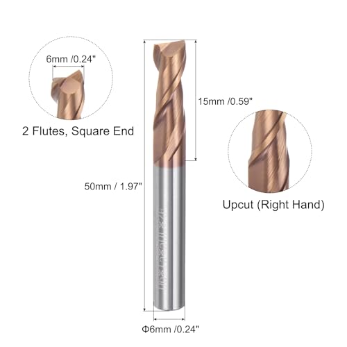 QUARKZMAN 2 Stück 6mm Durchmesser 6mm Schaft Vierkant-Nasenfräser 2 Schneiden HRC55 Hartmetall AlTiN-beschichtete CNC-Fräser-Werkzeuge für Endfräsen CNC-Bearbeitung, Schwarz