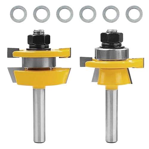2 piezas Fresa para Madera Traje, 8mm Fresa Machimbradora, con Marca K y 6 Espaciadores, Broca Enrutadora de Inglete, para Madera, Tableros de Partículas
