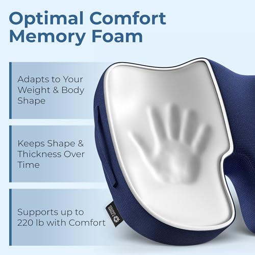 Image of 5 STARS UNITED Seat Cushion - Memory Foam Chair Cushion for Tailbone Pain Relief - Ergonomic Support for Coccyx, Sciatica & Butt - Office, Desk & Gaming Chair, Car Seat, Wheelchair, Airplane, Blue