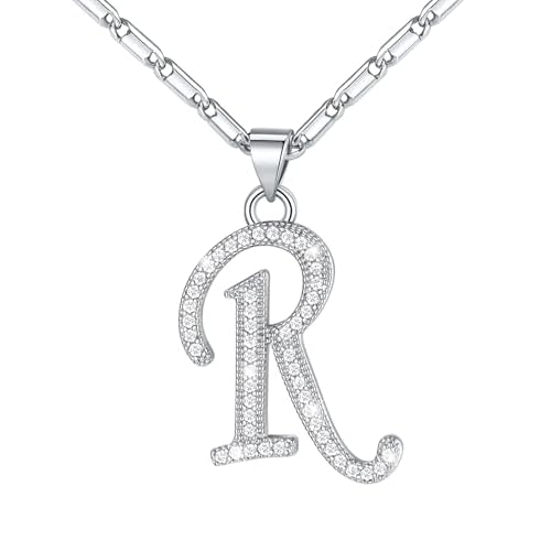 U7 Initial Necklace for Women, Gold/Platinum Plated CZ Crystal Letter A-Z Pendant Necklace, Shiny 20 Inch Name Chain Dainty Personalized Jewelry for M