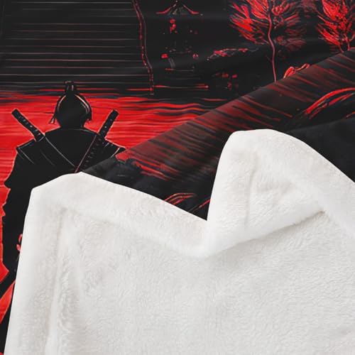 Feelyou Dragon Fleece Throw Blanket Queen 90"x90" Japanese Style Plush Blanket for Boys Girls Teens Samurai Sherpa Blanket Sunset Fuzzy Blanket Room Decor Red Black Flannal Blanket - Thumbnail 4