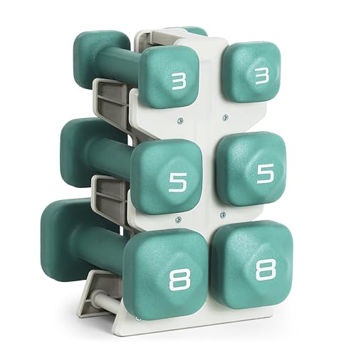 Image of Tone Fitness Neoprene Dumbbell Set with Storage Rack - Non-Slip, Anti-Roll Hand Weights for Home Gym Workouts | 20 lb, 32 lb, 50 lb, 60 lb & 100 lb Options