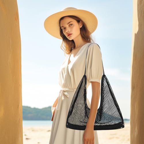 Mesh Beach Bag, Summer Beach Tote Bags for Women, Soft Casual Crochet Bags for Vacation Shopping Swimming Pools Travel2