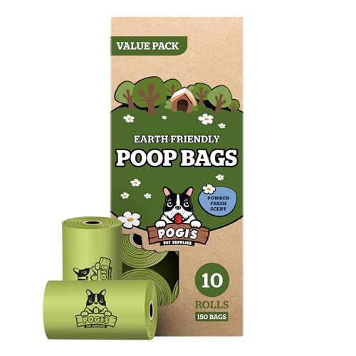 Pogi's Poop Bags - Bolsas para excremento de perro - 10 Rollos (150 Bolsas) - Grandes, Biodegradables, Perfumadas, Herméticas