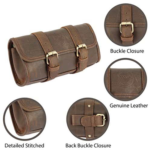 Vintage Crafts Motorcycle Bags, Leather Saddle Bag, Black Handlebar Bag Motorcycle 2 Strap Buckle Closure Tool Brown Bag Quick Release Clasp Reinforced For Handlebars,Forks, Sissy Bar #TOP5