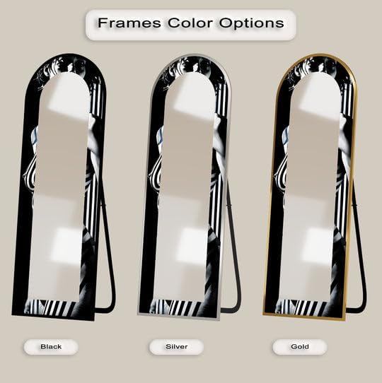 23,5’’W x 67’’H Monochrome Muse – Black & White Floor Mirror Arched Full Lenght Mirror - Arch Full Body Stained Floor Mirror with Black Frame with Gold Frame