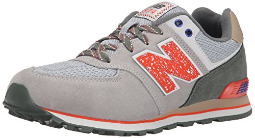 Image of New Balance Kid's 574 V1 Lace-Up Sneaker, Grey /Orange /Green, 6 W US Big Kid (8-12 Years)
