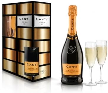 Canti - Prosecco D.O.C. Extra Trocken Millesimato Wein, Geschenkpackung mit Zwei Gläsern, Italienische Glera-Rebsorte aus Veneto 750 ml