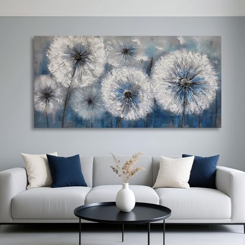 Image of Large Dandelion Painting Wall Art Decor Canvas Print Picture for Living Room White Flower Flora Plant Home Bedroom Decoration Modern Framed Artwork