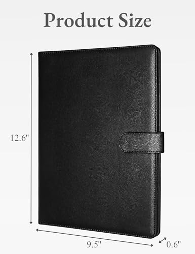 Image of Mymazn Padfolio Portfolio Folder, Faux Leather Interview Resume Folder with Document Organizer & Business Card Holder, Letter-Sized Notepad Legal Pad Holder for Men Women (Black)