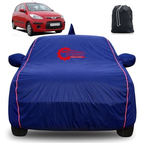 Image of 100% Waterproof Car Cover for Hyundai's i10 2007-2012 | All-Weather, Dustproof & UV Protection | Heavy-Duty 3-Layer Fabric | Custom Fit with Mirror & Antenna Pocket | Navy Blue