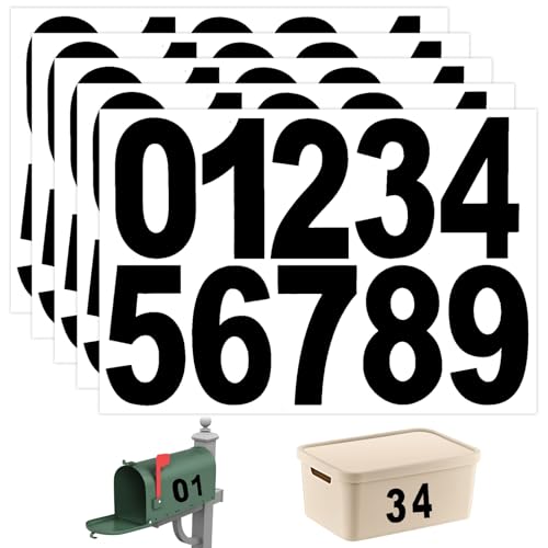 Giantree Hausnummer Zahlen Aufkleber, 5Blatt Groß Hausnummer Aufkleber, Selbstklebende 0-9 Reflektierende Vinyl Nummernaufkleber für Postfach Schilder Fenster Haus Geschäft Mülltonne(schwarz)