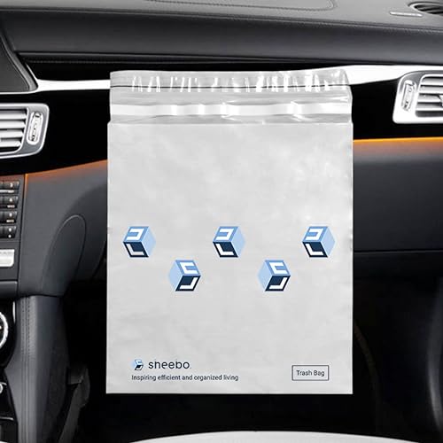 Image of Sheebo 12 pcs Easy-Attach Stick-On Adhesive Disposable Car Trash Bag - Durable Leakproof Litter Bags for Cars, Kitchens, Office, Desktop, Camping, RVs