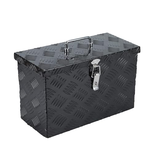 Eivojor Aluminum Stripes Plated Truck Tool Box Pick Up Truck Bed RV Trailer Toolbox Storage Organizer with Lock and Keys - 16" x 7.5" x 10",Black