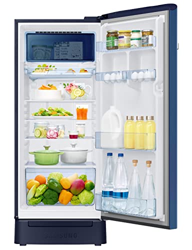 Image of Samsung 215L 3 Star Inverter Direct-Cool Single Door Digi-Touch Refrigerator Appliance (RR23C2F23CU /HL,Camellia Blue) Base Stand Drawer