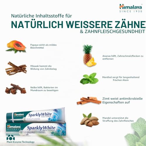 Himalaya Funkelndes Weiß Kaugummi-Experte Kräuter-Zahnpasta, Minze, 75 ml (Packung mit 3) – Ansicht 5