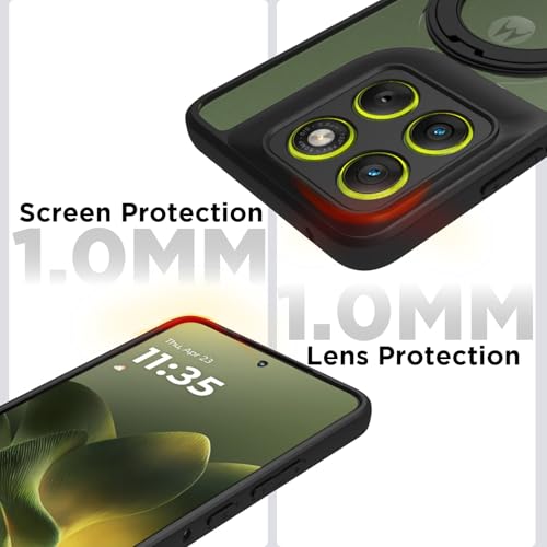 Image of RIGGEAR Shockproof Sleek Hybrid Armor 360 Rotating Magnetic Ring Stand Back Cover Case Compatible with MagSafe Accessories for Motorola Moto Edge 70 5G (Transparent PC and Black TPU Bumper)