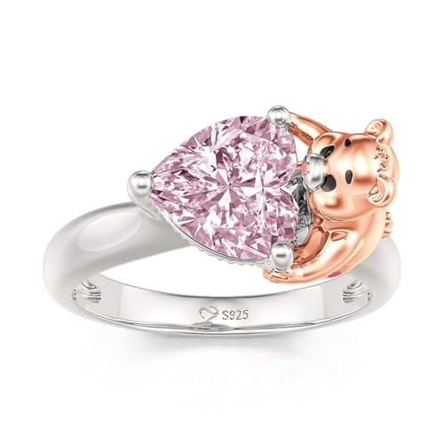 Jeulia "Bear Holding Honey Pot Round Cut Sterling Silver Ring Fashion Anniversary Promise Engagement Wedding Ring Set for Her With Gift Jewelry Box4