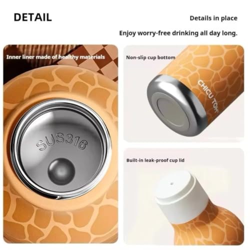 Image of 3D Chicu Tom Animal Insulated Stainless Steel Water Bottle 480ml | Vacuum Flask with Leak Proof Lid | Double Wall Thermal Bottle | Cute Safari Theme Water Bottle for Kids, School, Office & Travel