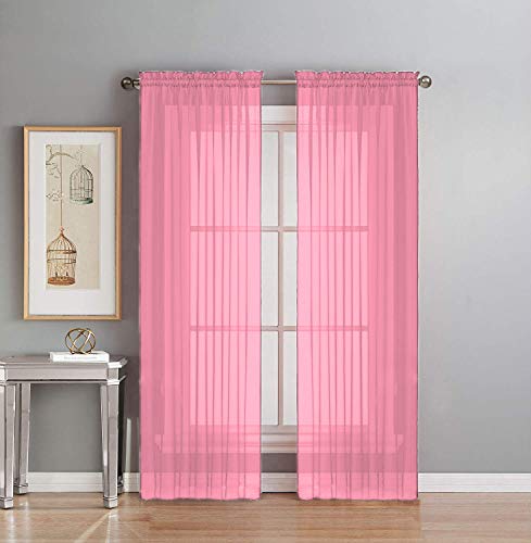 Interior Trends 2 Piece Fully Stitched Sheer Voile Window Panel Curtain Drape Set (120" Long, Light Pink)