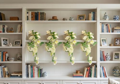 Image of Dekorly Artificial Hanging Garland with Pot -100cm White Vine |10cm Decorative Pot for Table, Realistic Faux Blooms Cascading Floral Decor (4, White)