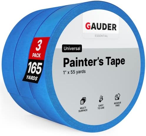GAUDER Painters Tape (1” x 55 Yards) | 3X Blue Masking Tape for Renovation Work, DIY & More | Painting Tape for Painting, Varnishing, Lacquering