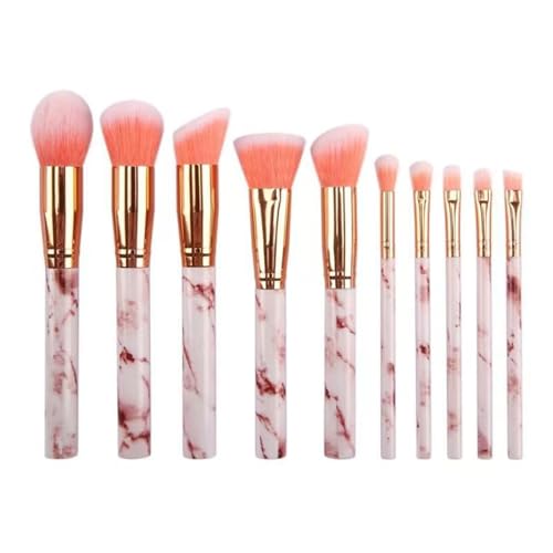 Yatrosynth Set de Brochas de Maquillaje Profesional, 10 Brochas Sintéticas para Base, Corrector de Base Colorete Sombra de Ojos（Rosa）