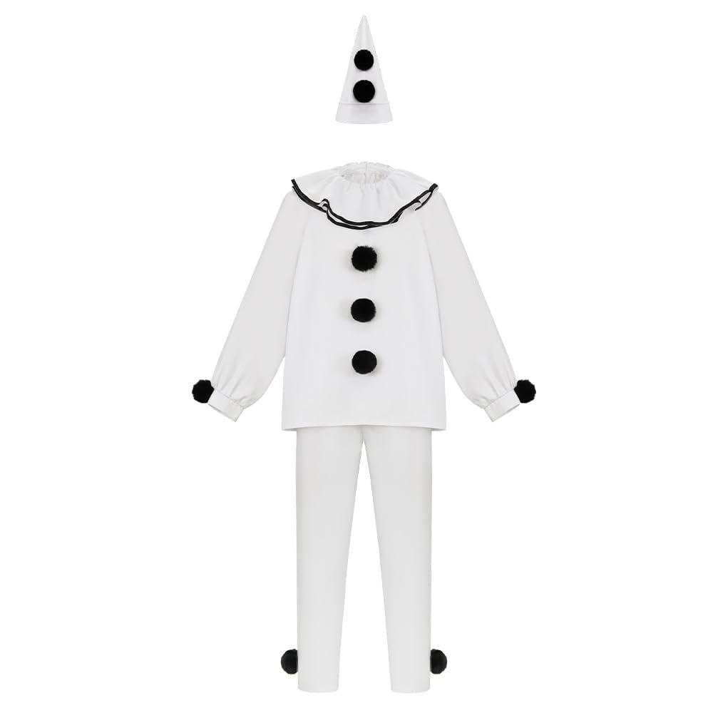 Damski kostium Pierrota, vintage, ponadwymiarowy, biały kostium klauna, zestaw, luźny krój, cyrk, mim, cosplay, przebranie na Halloween, strój na imprezę