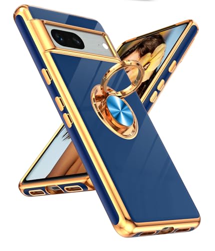 Coque Google Pixel 7 LeYi bleue avec anneau rotatif 360 et béquille magnétique