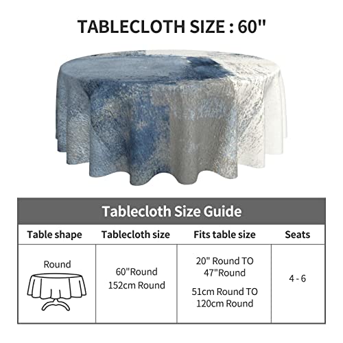 Mutakin Blue Grey Abstract Round Tablecloth 60 Inch Washable Reusable Art Painting Decoration Table Cover For Kitchen Party #TOP2