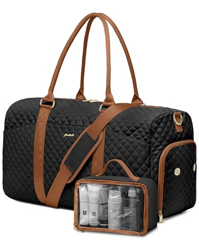 Image of Women Weekender Travel Duffle Bag: Travel Duffel Overnight Bags with Shoe Compartment Large Carry on Tote with Toiletry Bag Weekend Traveling Yoga Gym Hospital Bag for Women with Wet Pocket