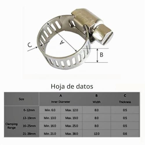 Miniatura 2 de 14 Piezas 304 Abrazaderas De Manguera Abrazaderas De Manguera Ajustables De 6-12 Mm Para Tuberías De Gas, Agua, Conductos Abrazaderas De Tornillo Sin Fin, Cables, Grifo Doméstico, Fijación De Tuberías