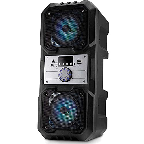 Image of Coby True Wireless Speaker with LED Lights | 16 inch Portable Speaker, Bluetooth Speaker | Auto-Pairing to Multiple Bluetooth Speakers | Mic Input, FM Radio, Aux Input | Wireless Speakers w / 8HR Playtime