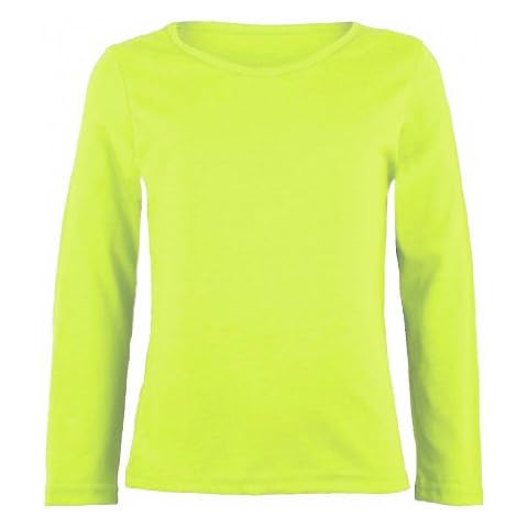 Kids Boys Girls Basic Crew Neck Plain Cotton Long Sleeve T-Shirt Tops Uniform Tee(ref:3215) (9-10 Years, Lime Green) Cover